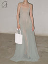 SWAYING/KNIT fishtail patchwork suspender dress SW24SS2L33 light green